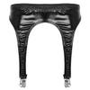 ACSUSS Womens Shiny Hologram Metallic Garter Belt with Clips Suspender for Thigh High Stockings Black One Size view 2