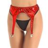 ACSUSS Womens Shiny Hologram Metallic Garter Belt with Clips Suspender for Thigh High Stockings Red One Size view 1