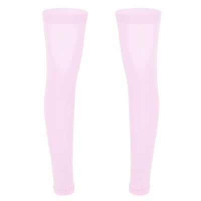 Agoky 1 Pair Mens Thigh High Compression Stockings Open Toe Sheer Support Full Leg Sleeve Socks Pink One Size