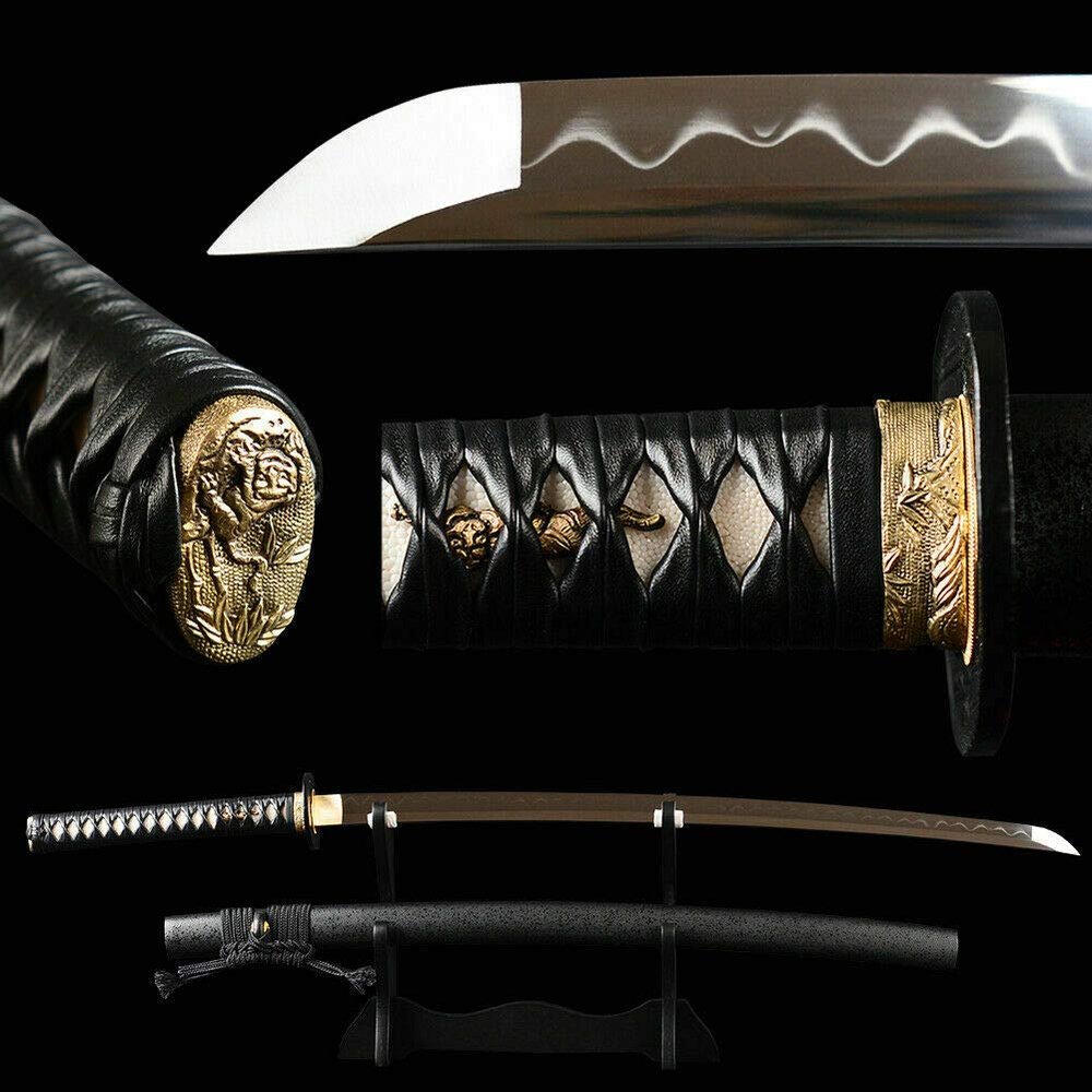 Zhmyyxgs Sword Matt Black Saya Japanese Samurai Katana Sword Clay Tempered 1095 Carbon Steel