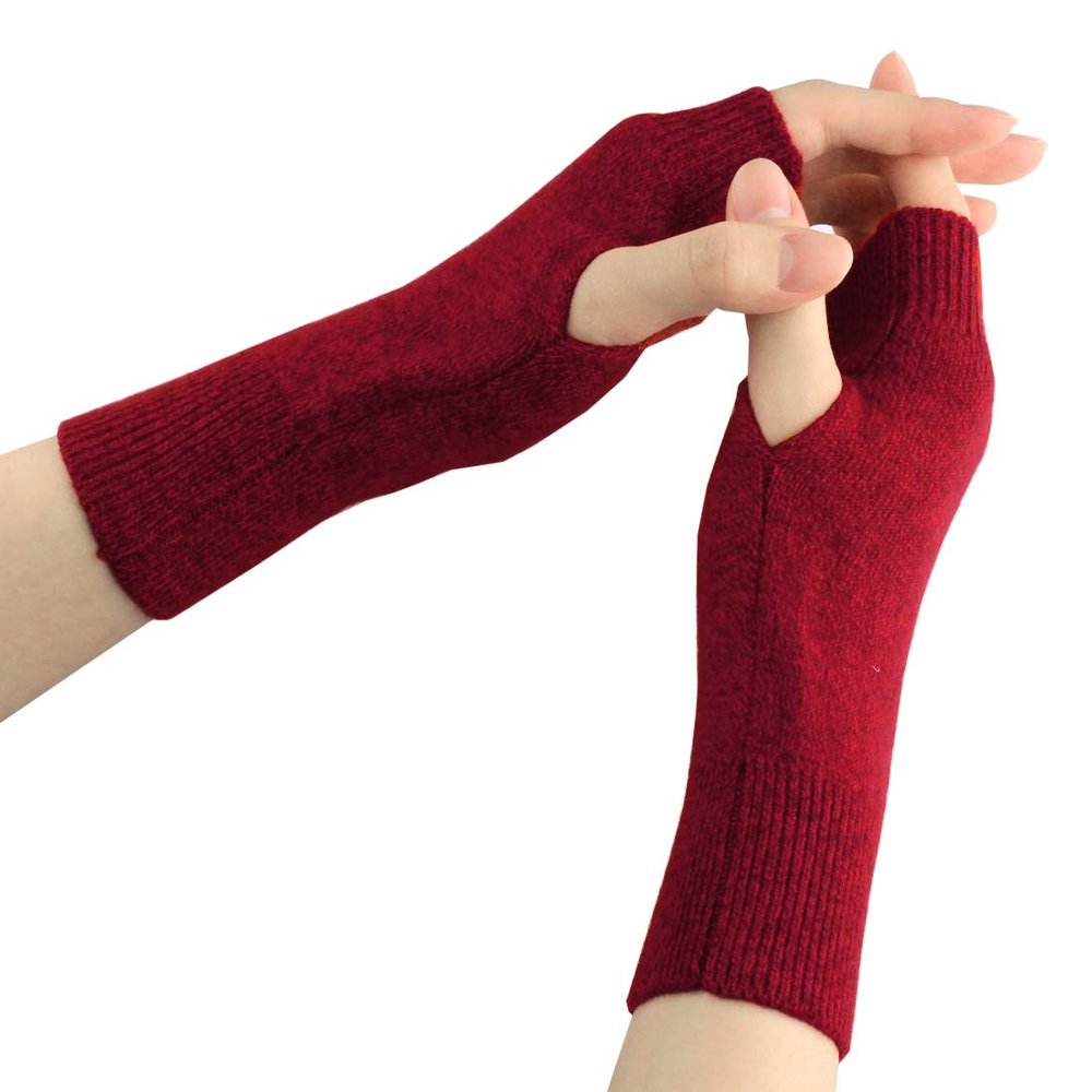 Larcele Cashmere Half Fingerless Gloves Winter Warmer Mittens for Ladies, Girls BZST-02 (Red,Model 4558)