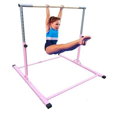 Athletic Bar Kids Gymnastics Training Bar Junior Horizontal Kip Bar 3 to 5 FT Training Jungle Gym Expandable Adjustable Height 3 to 5 FT Tumble Weight Capacity 300 Pounds (Pink)