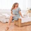 Ekouaer Women's Nightshirt Short Sleeve Button Down Nightgown V-Neck Sleepwear Pajama Dress Light Grey view 2