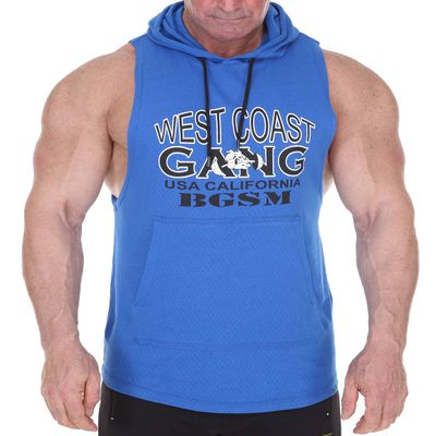 BIG SAM SPORTSWEAR COMPANY Men's Workout Hooded Tank Tops Sleeveless Gym Cotton Tee (Blue, S)