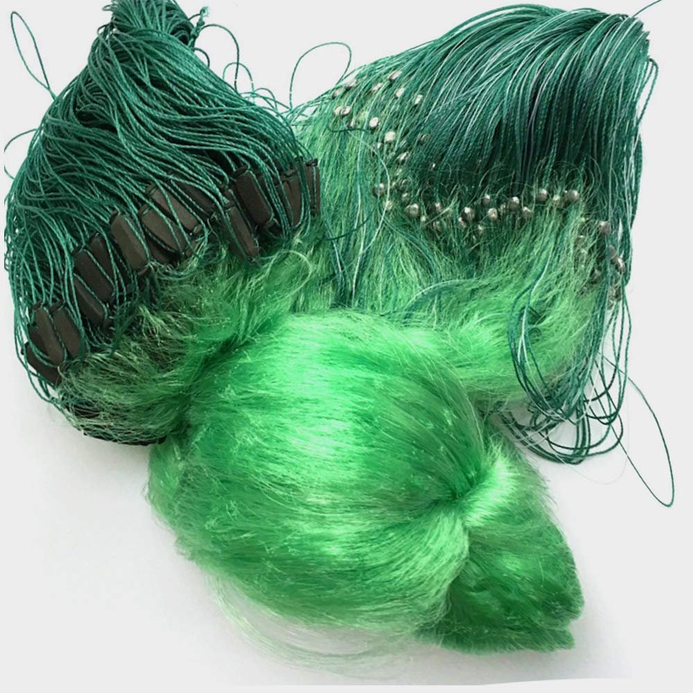 Running Water Fishing Gill Nets, Trasmallos 3 Layer Green Gill Netting, With Lead Weights And Floats, 80 Meter - 100 Meter Length, 1.5 Meter - 3 Meter High, 4 Cm - 14 Cm Full Mesh Size, Green Color