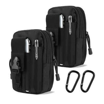 DOOVETER PHILEX Tactical Molle Pouch EDC Utility Gadget Outdoor Men Waist Bag with Phone Belt Clip Holder Holster 2 Pack(Black&Black)