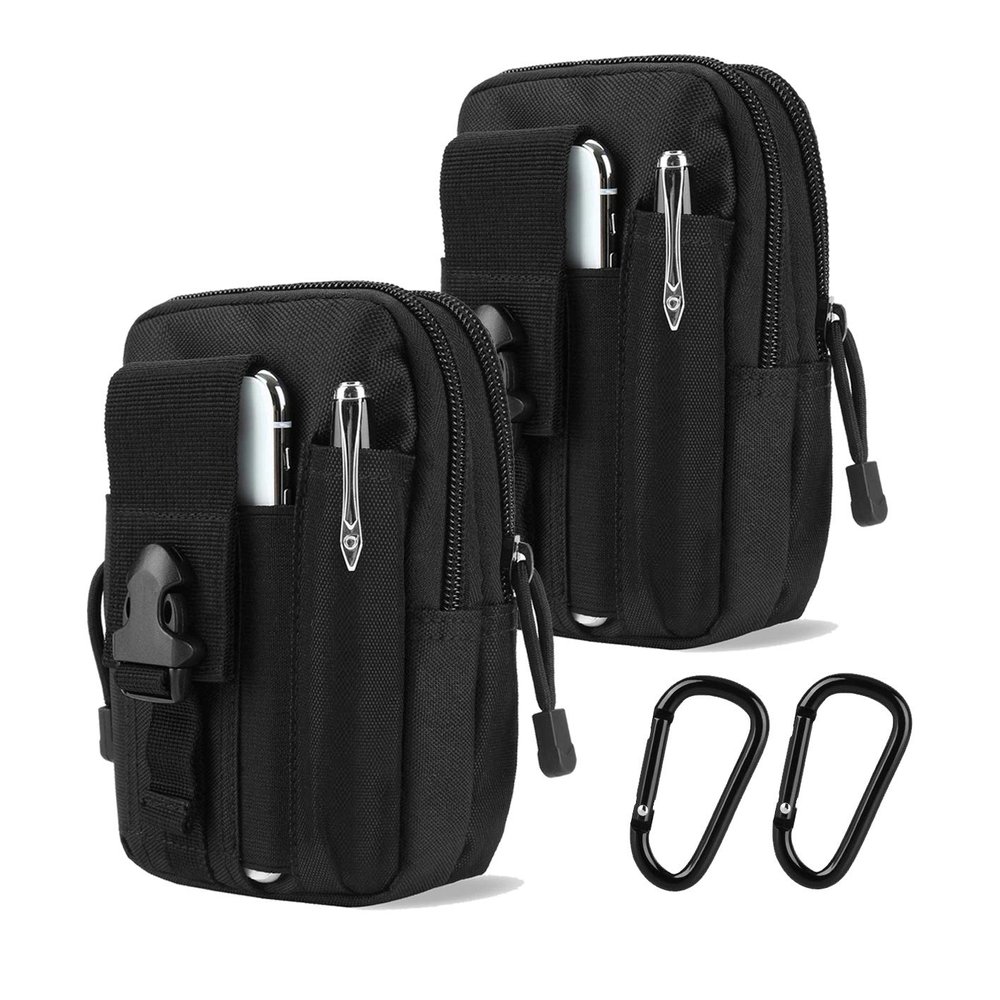 DOOVETER PHILEX Tactical Molle Pouch EDC Utility Gadget Outdoor Men Waist Bag with Phone Belt Clip Holder Holster 2 Pack(Black&Black)