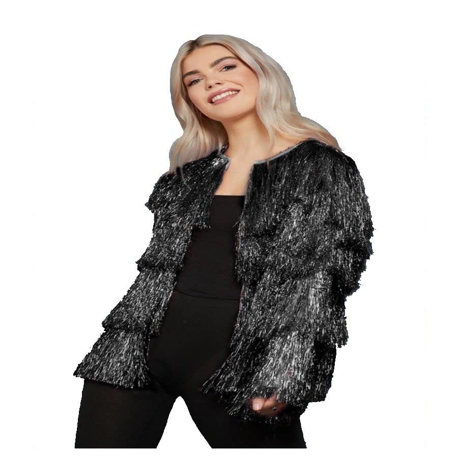 Festival Tinsel Jacket in Black by Smiffys