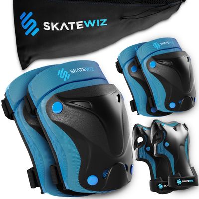 SKATEWIZ Knee Pads for Kids - Knee and Elbow Pads Set - PROTECT-1 - Size S Blue - Wrist Guards Skating Protective Gear, Skateboard, Roller Skate, Ice Skates For Kids