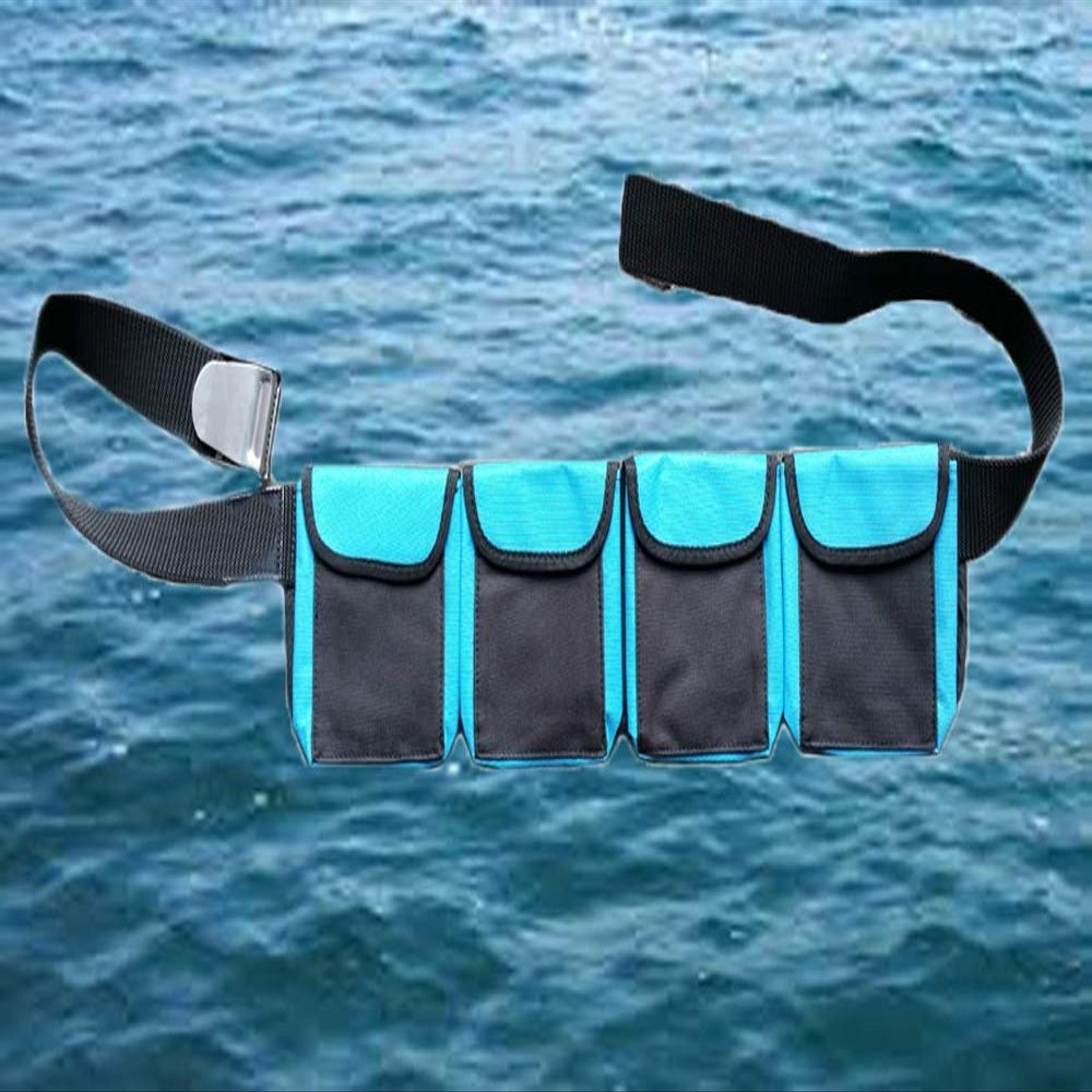 AKM-Scuba Diving Pocket Weight Belt-Weight Belt (Small 4 Pockets 28''- 38'' (71-97 cm), Blue