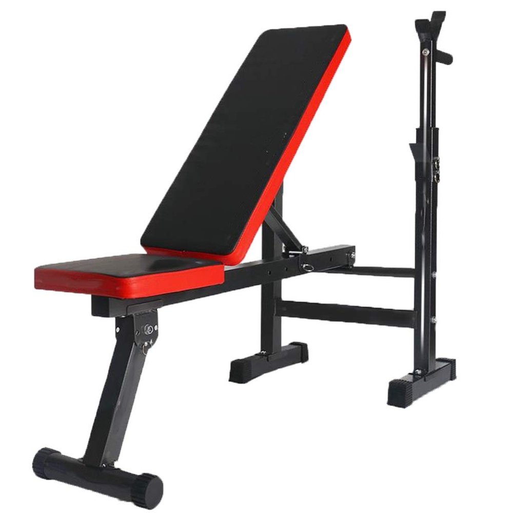 Squat rack Bench Press Men's fitness barbell rack Multifunctional shelf Adjustable bracket Home indoor gym Foldable Strength training stand Squat rack ( Color : Black , Size : 106*65*(80~100)cm )