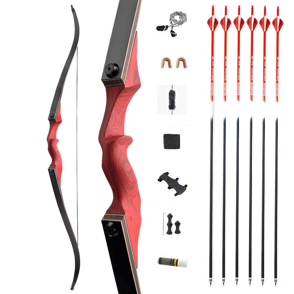 60" Takedown Recurve Bow and Arrow Set Adult Right Hand Wood Bow American Longbow 30-60Lbs Draw Weight (40 lbs, Bow Set)