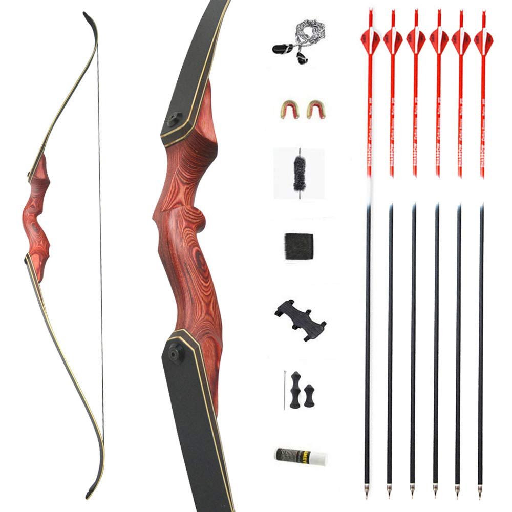 60" Takedown Recurve Bow and Arrow Set Adult Right Hand Wood Bow American Longbow 30-60Lbs Draw Weight (30 lbs, Bow Set)