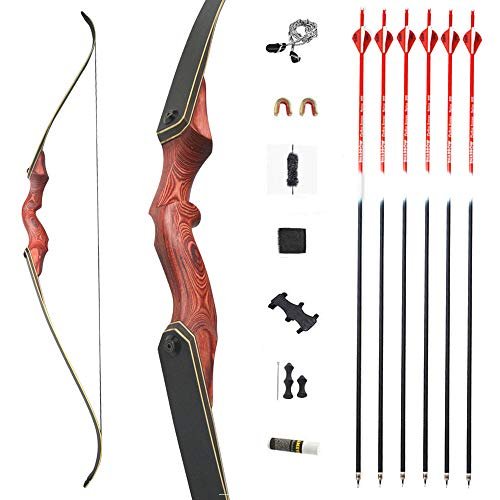 60" Takedown Recurve Bow and Arrow Set Adult Right Hand Wood Bow American Longbow 30-60Lbs Draw Weight (45 lbs, Bow Set)