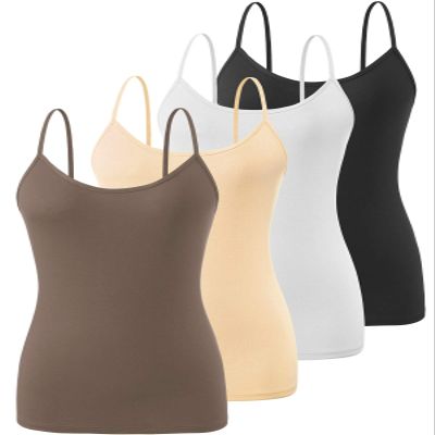 Air Curvey 4 Pack Camisole Tops for Women Basic Undershirt Tanks Adjustable Spaghetti Straps Camis Seamless Soft Layering Top Black White Apricot Coffee S