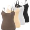 Air Curvey 4 Pack Camisole Tops for Women Basic Undershirt Tanks Adjustable Spaghetti Straps Camis Seamless Soft Layering Top Black White Apricot Coffee S view 1