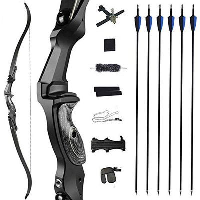 SHARROW 60 Inch Recurve Bow Hunting Takedown Bow Archery Longbow CNC Aluminum Alloy Riser Right Hand Bow Set with Carbon Arrows for Adults Shooting Practice (Black Bow Set, 50lbs)
