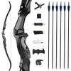 SHARROW 60 Inch Recurve Bow Hunting Takedown Bow Archery Longbow CNC Aluminum Alloy Riser Right Hand Bow Set with Carbon Arrows for Adults Shooting Practice (Black Bow Set, 50lbs) view 1