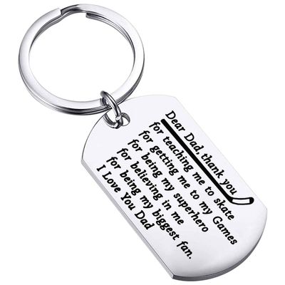 BEKECH Hockey Dad Gifts Ice Hockey Keychain Sport Thank You Gift Dear Dad Thank You for Teaching Me to Skate Father's Day from Daughter Son(silver)