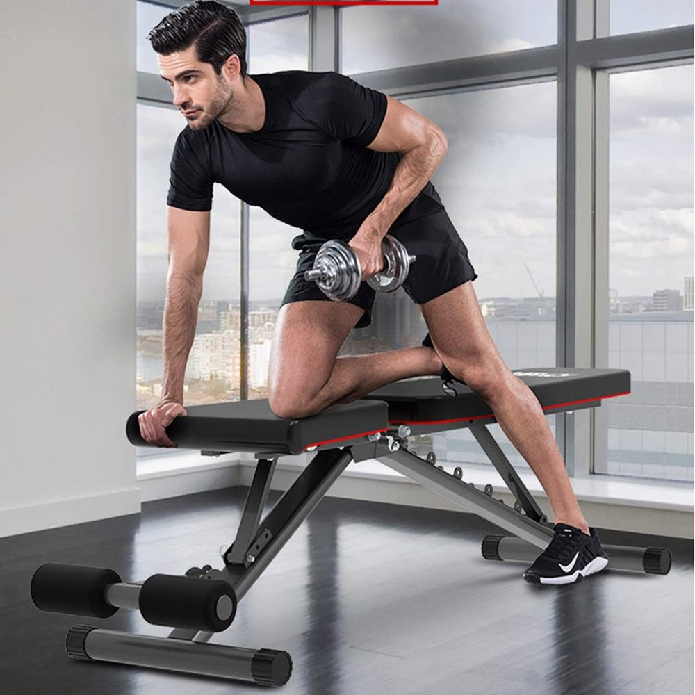 ZYCSKTL Dumbbell Benches Adjustable Fitness Chair Abdominal Muscle Board, Multifunctional Sit-up Board Fitness Stool, Household Folding Dumbbell Stool (Color : Black, Size : 147 * 45 * 42cm)