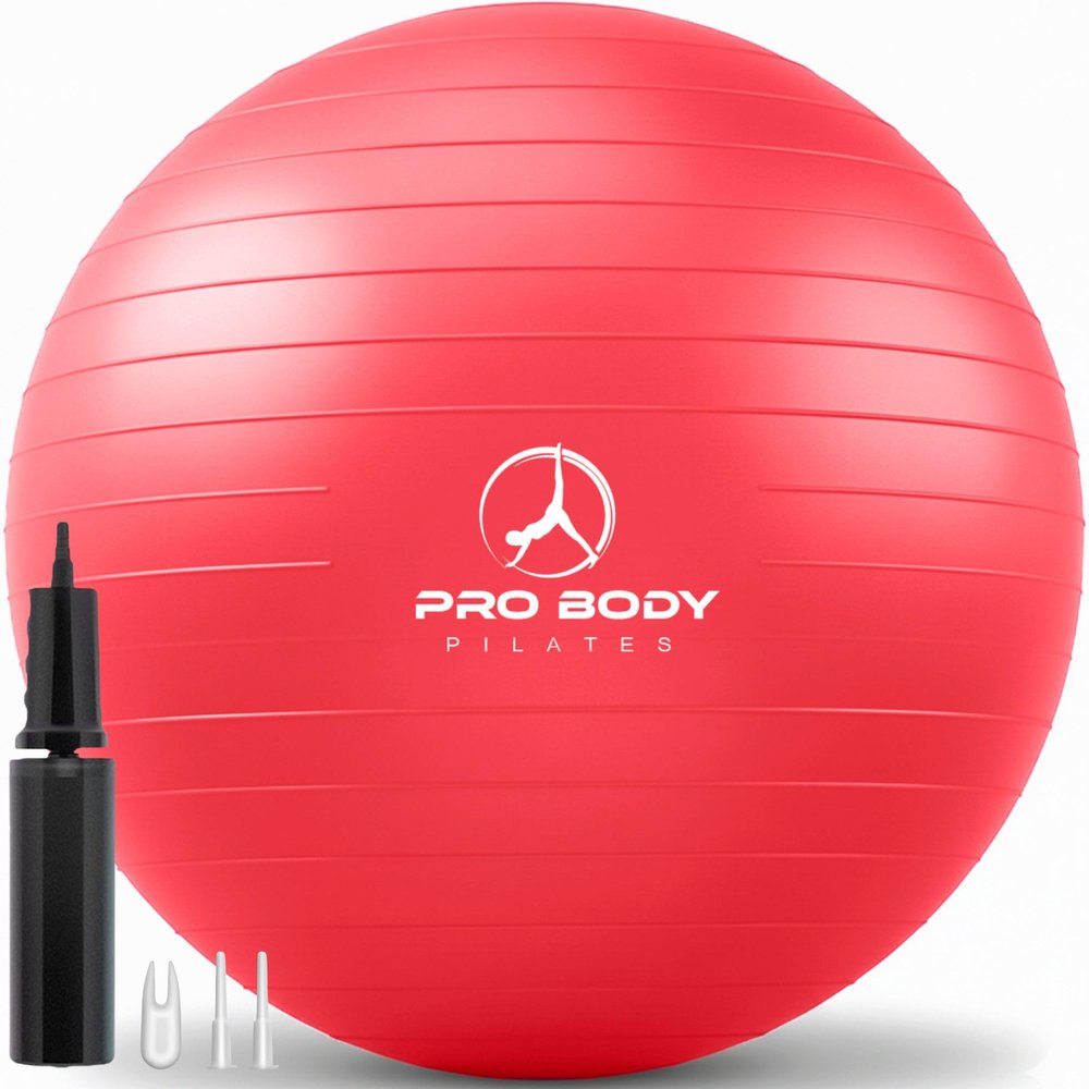 ProBody Pilates Exercise Ball - Multiple Sizes Gym Grade Balance Ball for Fitness, Workout, Pregnancy & Physical Therapy, Stability Yoga Ball Chair (Red, 55 cm)
