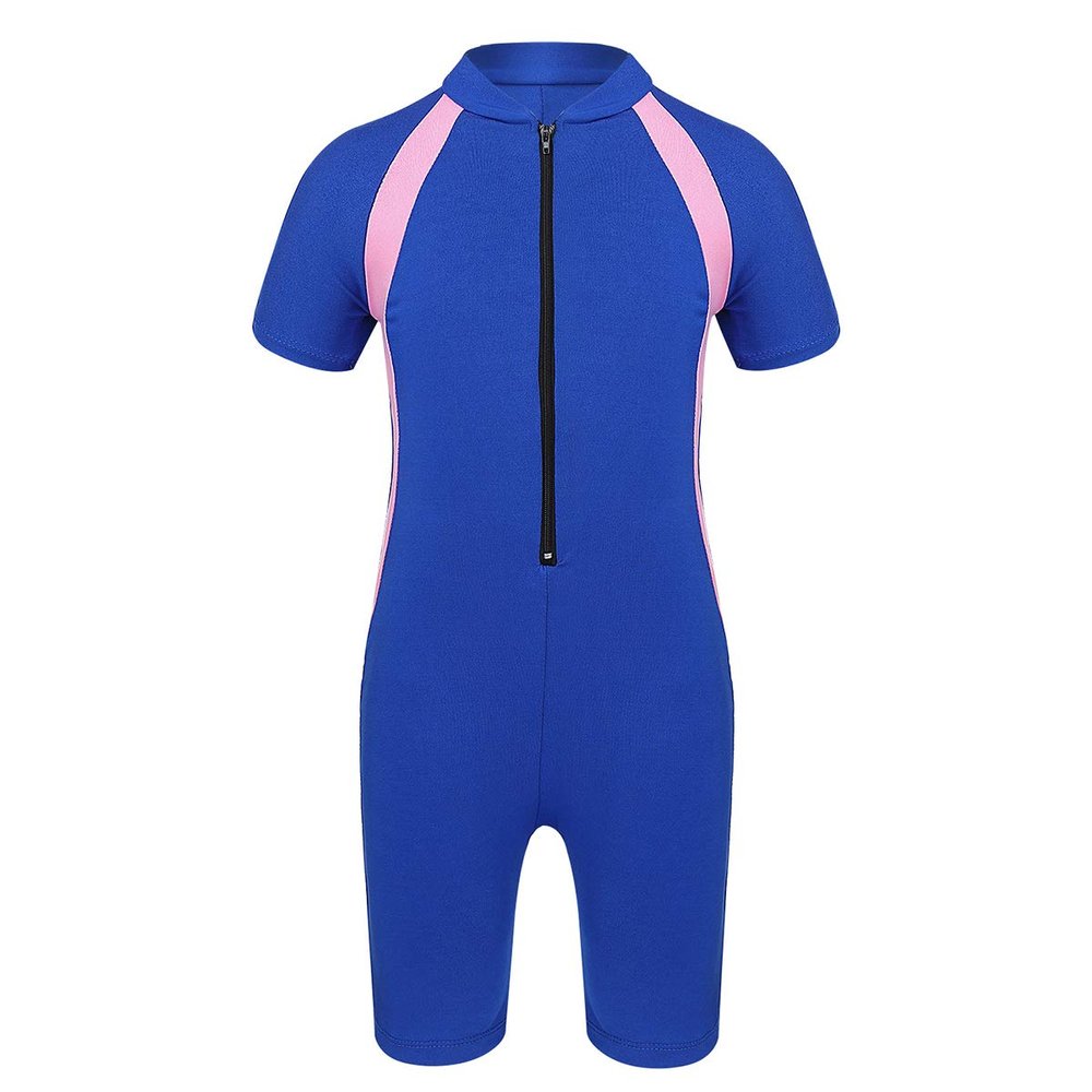 iiniim Kids Girls Two Piece Rash Guard Swimsuit Shirt Top with Boyshort UPF 50+ Sun Protective Swimwear Short Sleeves Blue 10-12