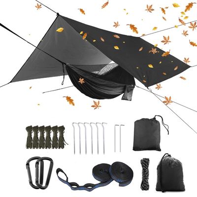 YCD Oversized rain Rope tarp and Camping Hammock with Mosquito net, Portable Single Double Hammock with Tree Strap Hammock Set for Camping, Backpacking hikes, Outdoor BackyardBlack