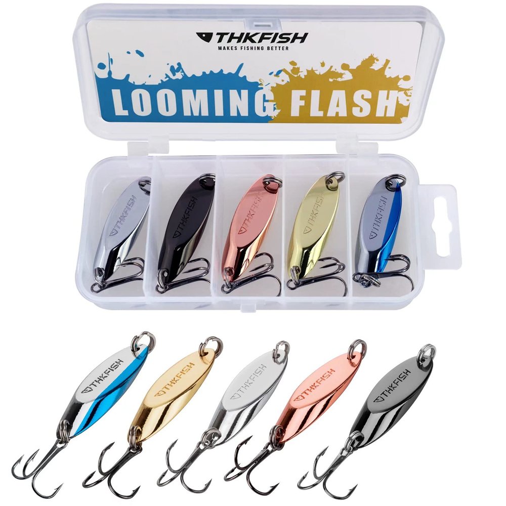 THKFISH Fishing Lures - Trout & Pike Bass Fishing Spoons - 5pcs, Color C, 3/8oz