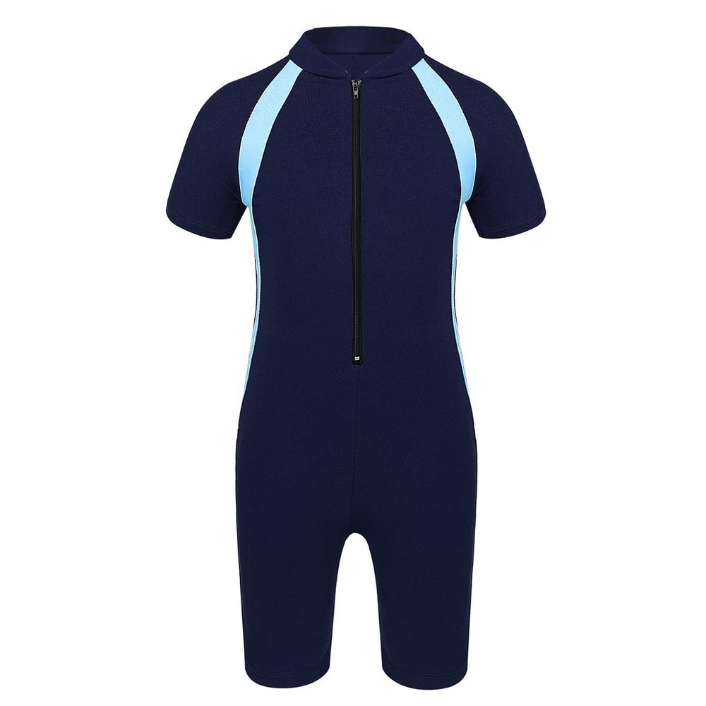 iiniim Kids Girls Two Piece Rash Guard Swimsuit Shirt Top with Boyshort UPF 50+ Sun Protective Swimwear Short Sleeves Navy Blue 10-12