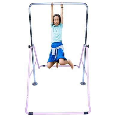 Athletic Bar Kids Gymnastics Bar Horizontal Kip Bar Junior Training Height Adjustable Children Jungle Gym Monkey Bars Folding Climb Tower Balance Bar Gymnasts (Pink)