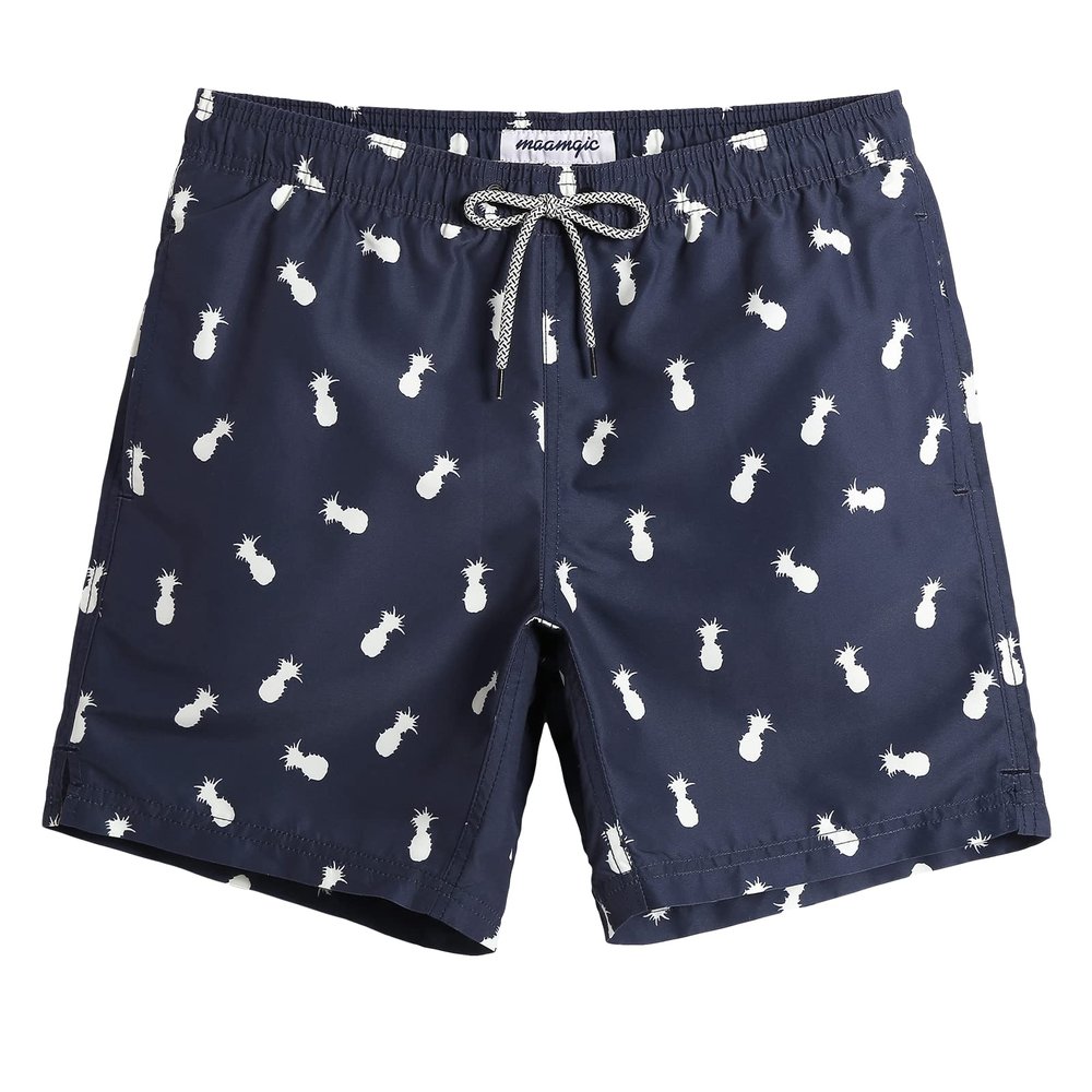 maamgic Mens Swim Trunks Quick Dry Swim Shorts with Mesh Lining Funny Swimwear Bathing Suits 7inch Pineapple Navy X-Small