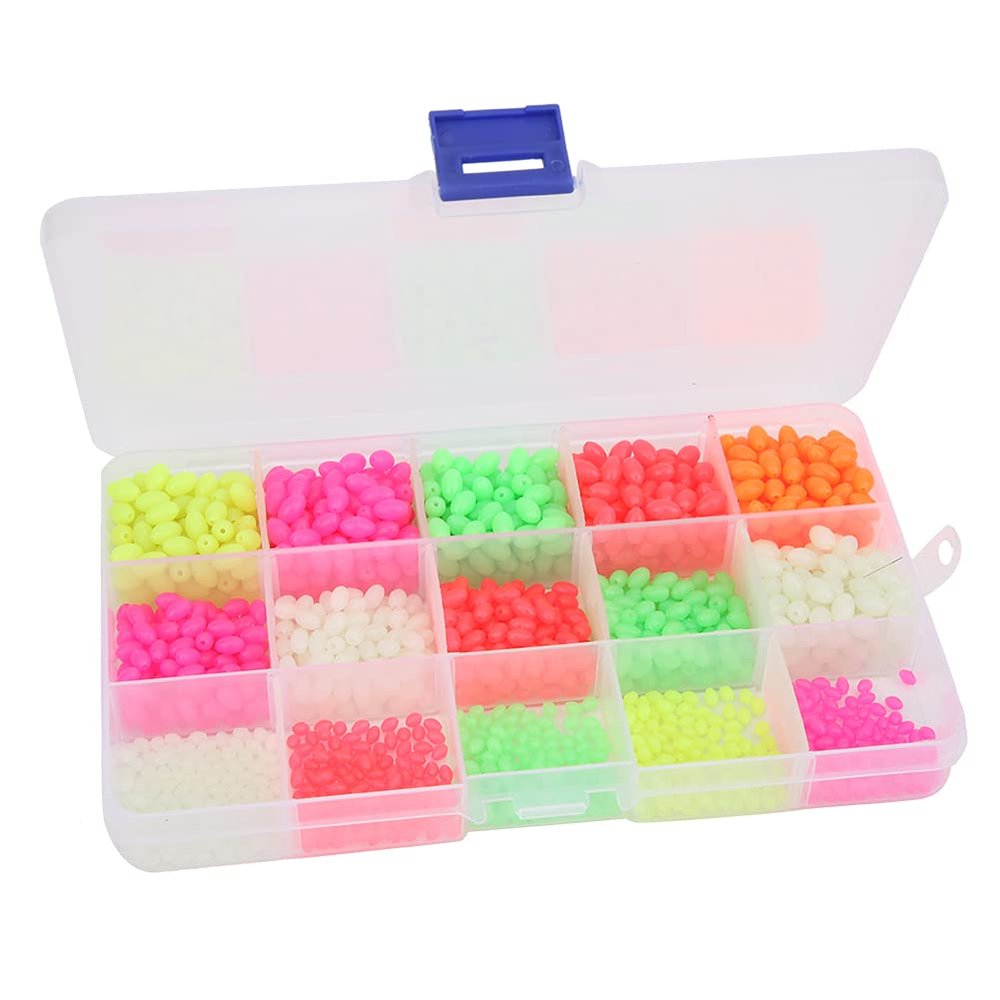 1500Pcs Fishing Beads Set, Glow in The Dark Assorted Colors Plastic Fishing Beads for Lures Hooks Tackle with Storage Box Sizes 2# 3# 5#