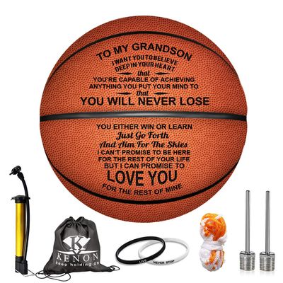 Kenon Engraved 29.5 Inch Basketball for Grandson - Personalized Basketball Indoor/Outdoor Game Ball- You Will Never Lose Encouragement Gift for Graduation Birthday Christmas (for Grandson)