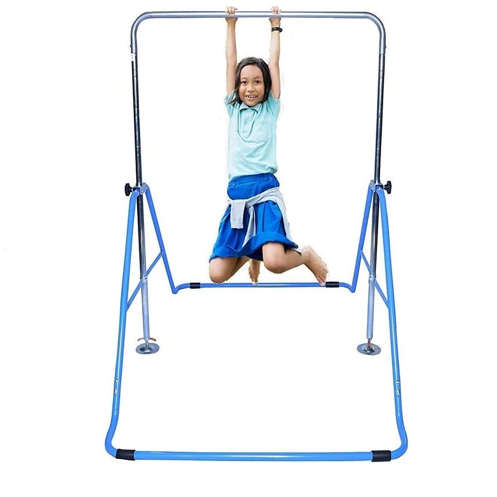 Athletic Bar Kids Gymnastics Bar Horizontal Kip Bar Junior Training Height Adjustable Children Jungle Gym Monkey Bars Folding Climb Tower Balance Bar Gymnasts (Blue)