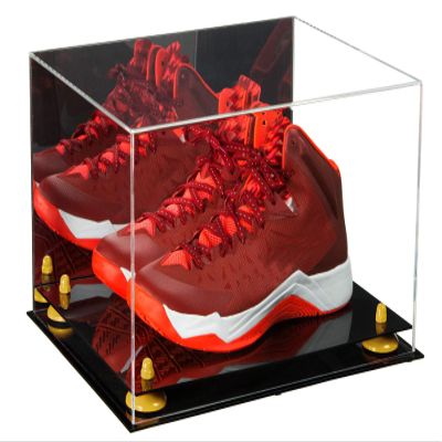 Better Display Cases Acrylic Basketball Shoe Pair Display Case with Mirror, Yellow Risers and Black Base (A082/V13)