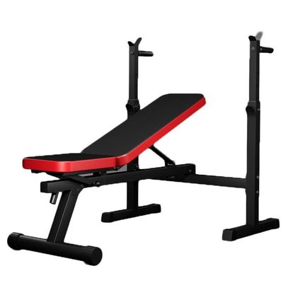 Squat rack Bench Press Men's fitness barbell rack Multifunctional shelf Adjustable bracket Home indoor gym Foldable Strength training stand Squat rack ( Color : Black , Size : 67.5*120*(75~100)cm )