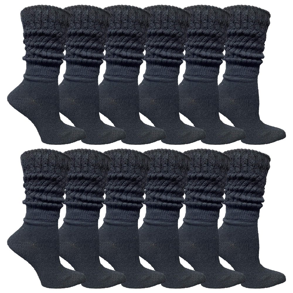 Yacht & Smith 12 Pack Womens Cotton Slouch Socks, Womans Knee High Boot Socks (Black)