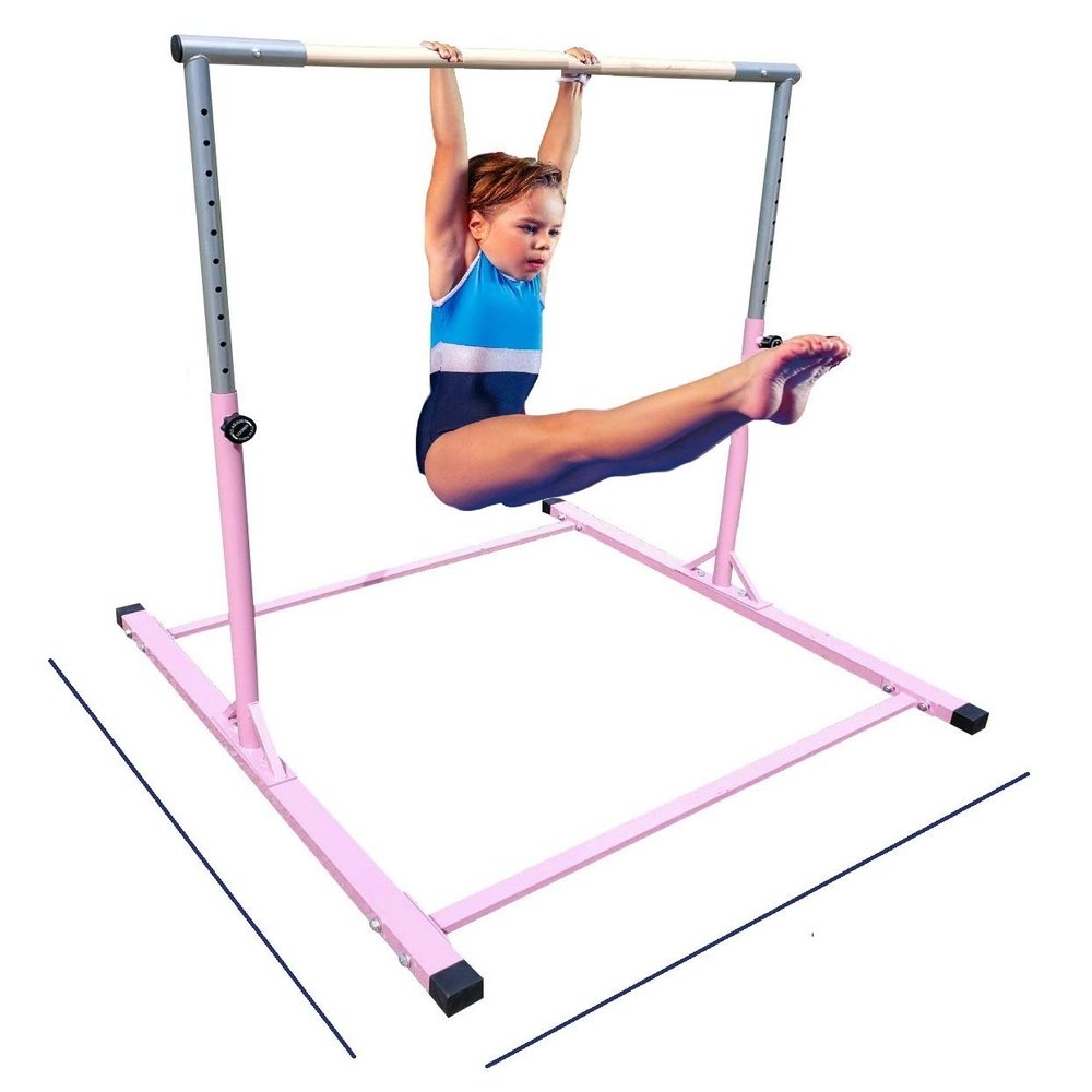 Athletic Bar Gymnastics Kip Bar Horizontal Bar Professional Junior Gymnastic Training High Bar Asymmetric Bar 13 Level Height Adjustable Expandable 3 to 5 FT Jungle Gym (Pink)