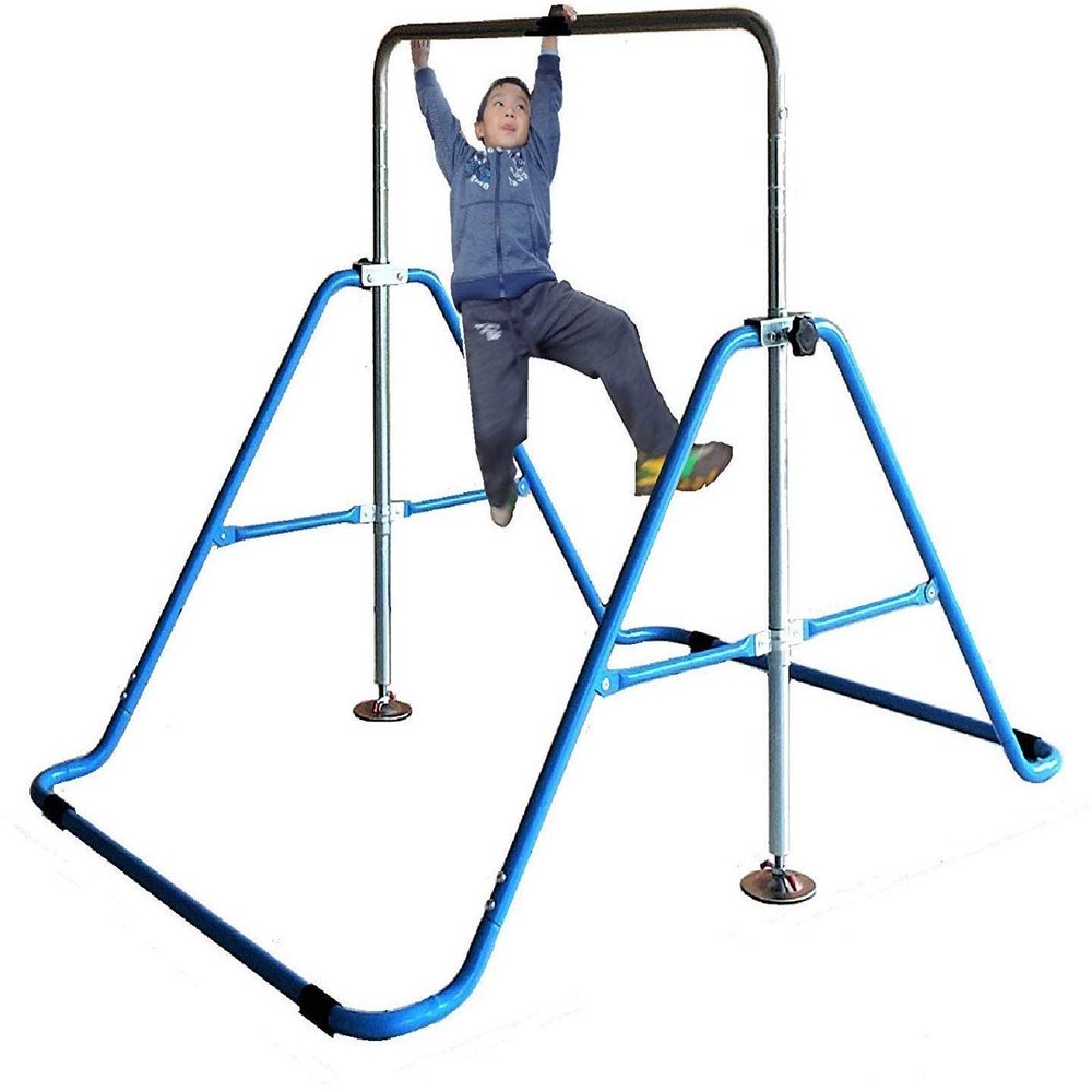 X FACTOR Kids Gymnastics Bar Jungle Gym Horizontal Kip Bar Junior Training Height Adjustable Children Monkey Bars Folding Climb Tower Balance Bar (Blue)