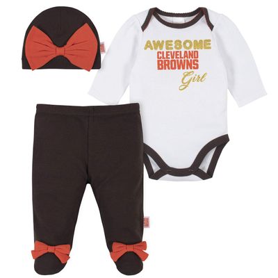 Gerber NFL baby girls 3 Pack Bodysuit Footed Pant and Cap Registry Gift Set Short Sleeve TEE Shirt, Team Color, 3-6 Months US
