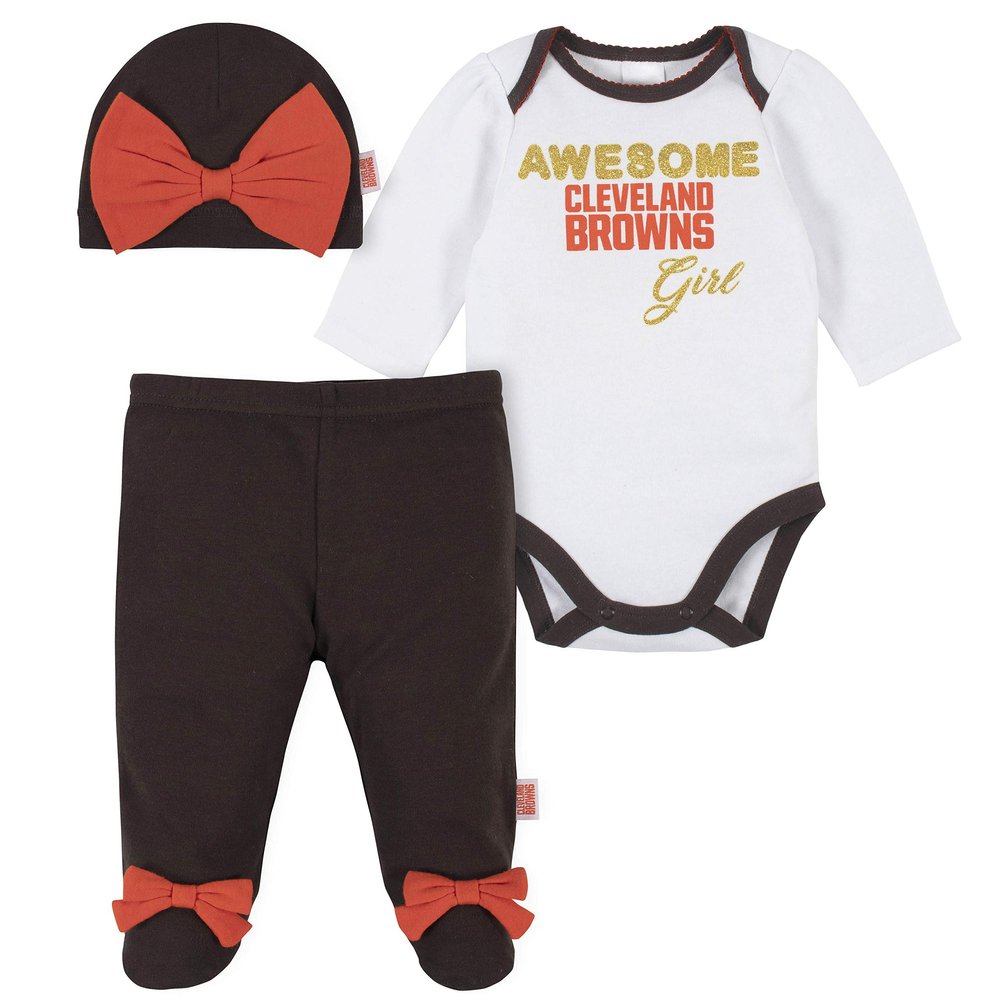 Gerber NFL baby girls 3 Pack Bodysuit Footed Pant and Cap Registry Gift Set Short Sleeve TEE Shirt, Team Color, 3-6 Months US