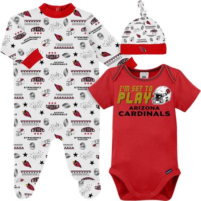 Gerber NFL Arizona Cardinals 3 Pack Bodysuit Sleep n Play Footie Cap Registry Gift Set, red/white Arizona Cardinals, 3-6M