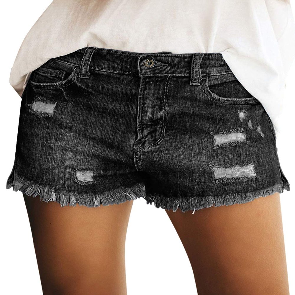 luvamia Jean Shorts Womens Mid Rise Stretchy Cut Off Frayed Denim Shorts Ripped Summer Casual Beach Vacation Clothes Pebble Grey Size XX-Large Fits US 20-22