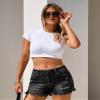 luvamia Jean Shorts Womens Mid Rise Stretchy Cut Off Frayed Denim Shorts Ripped Summer Casual Beach Vacation Clothes Pebble Grey Size XX-Large Fits US 20-22 view 3