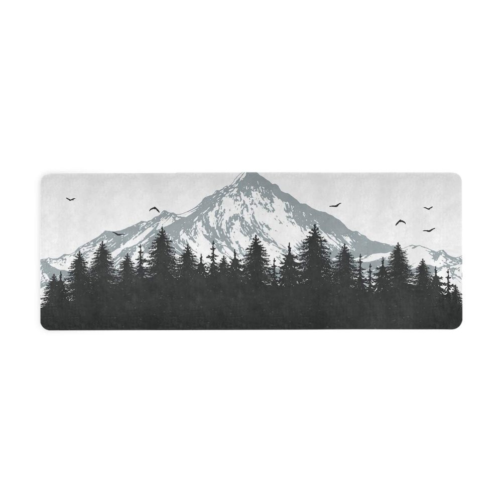 Qilmy Nature Mountains And Forest Travel Yoga Mat - Foldable Non Slip Natural Rubber Fitness Mat for Pilates, Aerobics, Floor Exercises, 71"x 26" Thick 1 mm, with Storage Bag