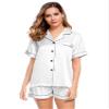 LecGee Womens Pajamas Set Silk Satin Sleepwear Short Sleeve Nightwear Button Down Pj Lounge view 2