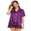 LecGee Womens Pajamas Set Silk Satin Sleepwear Short Sleeve Nightwear Button Down Pj Lounge view 2