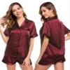 LecGee Womens Pajamas Set Silk Satin Sleepwear Short Sleeve Nightwear Button Down Pj Lounge view 1