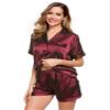 LecGee Womens Pajamas Set Silk Satin Sleepwear Short Sleeve Nightwear Button Down Pj Lounge view 3
