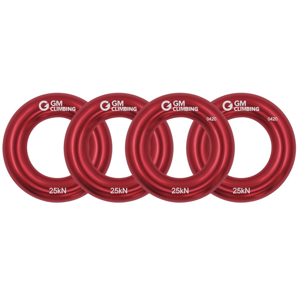 GM CLIMBING Red Small Rappel Ring 25kN for Rock Climbing Arborist Rescue Slackline Hammock Pack of 4
